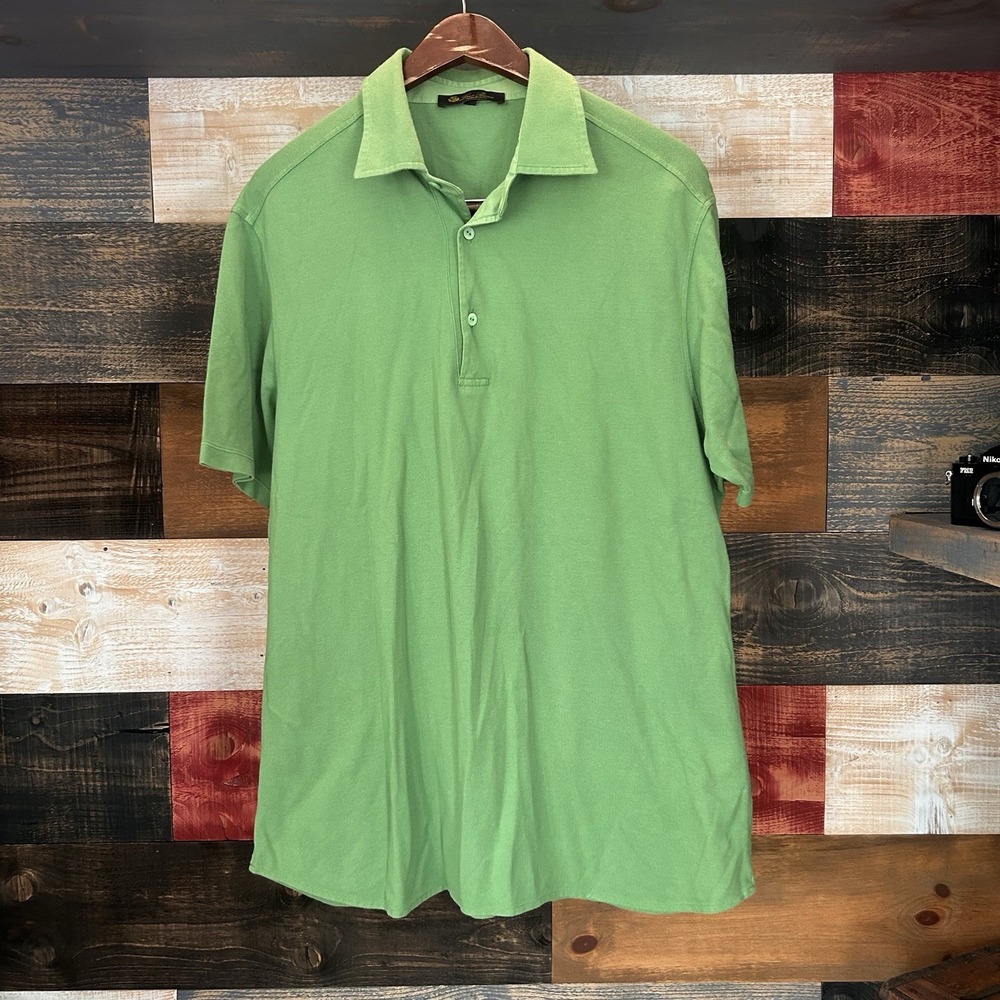 LORO PIANA Short Sleeve Cotton Polo Shirt Men's XL X-LARGE Light Green ITALY